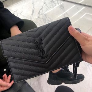 YSL Envelope Chain Wallet in All Black